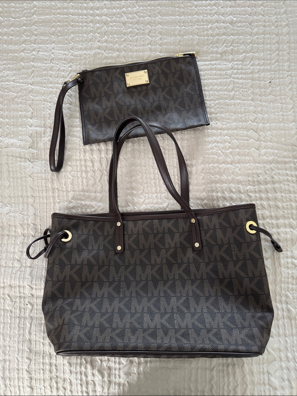 MICHAEL Michael Kors Brown MK Monogram Tote with Wristlet